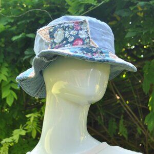 Mixed media reversible denim bucket hat